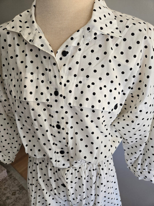 Vintage Short Sleeve Black and White Polka Dot Dress by Periwinkle