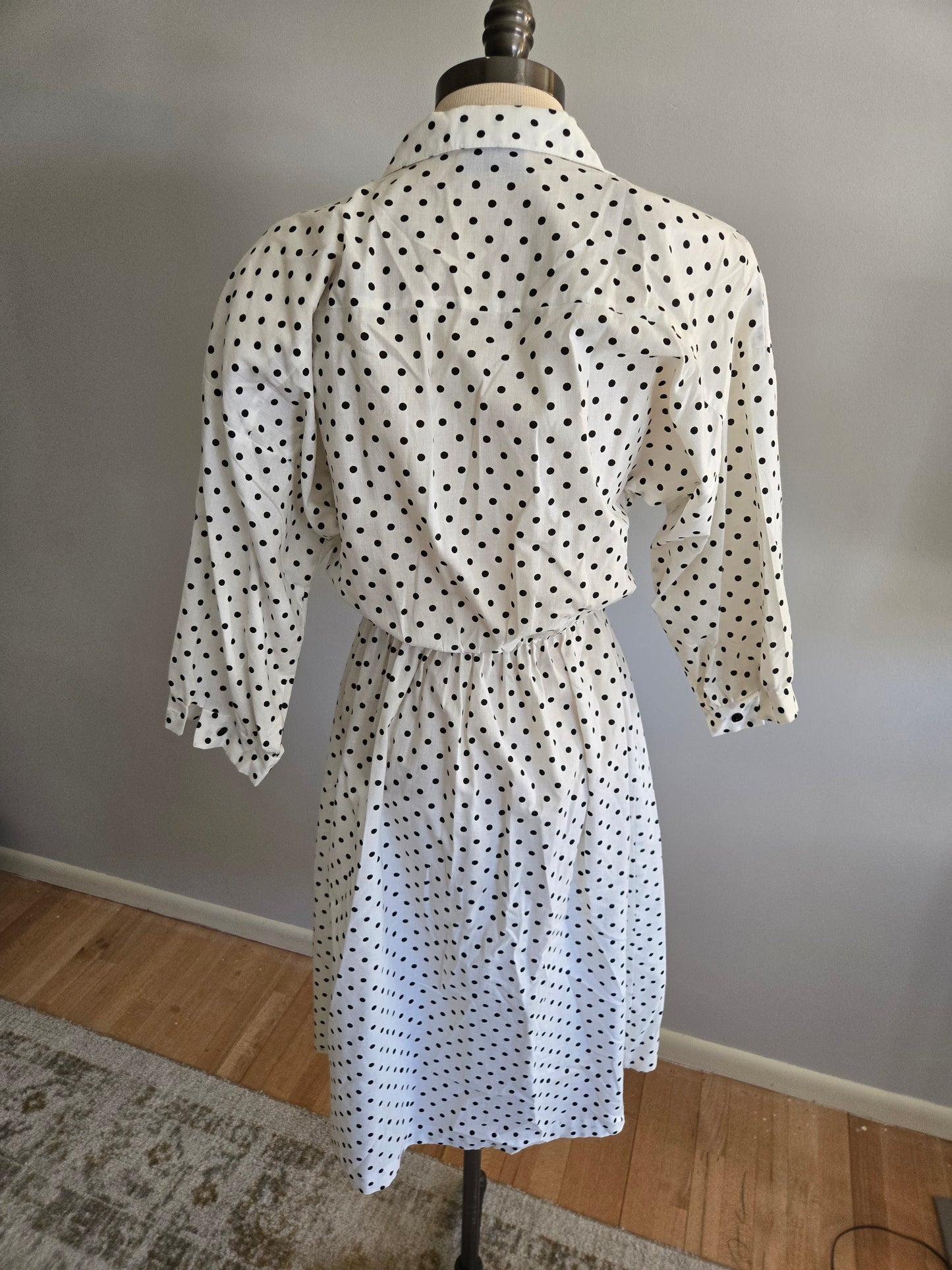 Vintage Short Sleeve Black and White Polka Dot Dress by Periwinkle