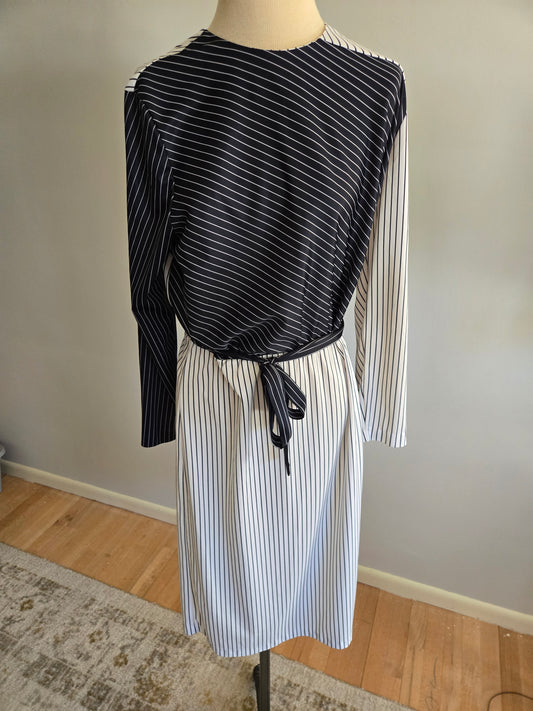 Vintage Long Sleeve Black and White Striped Dress by Anthony Richards