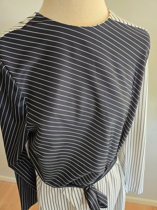 Vintage Long Sleeve Black and White Striped Dress by Anthony Richards