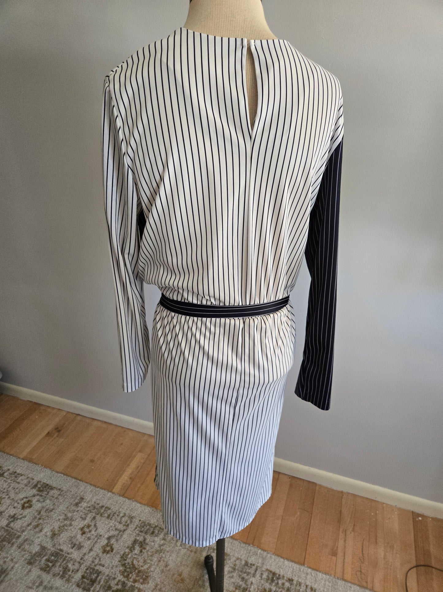 Vintage Long Sleeve Black and White Striped Dress by Anthony Richards