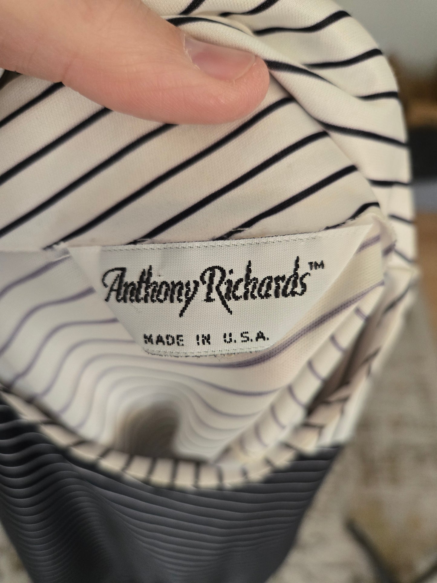 Vintage Long Sleeve Black and White Striped Dress by Anthony Richards