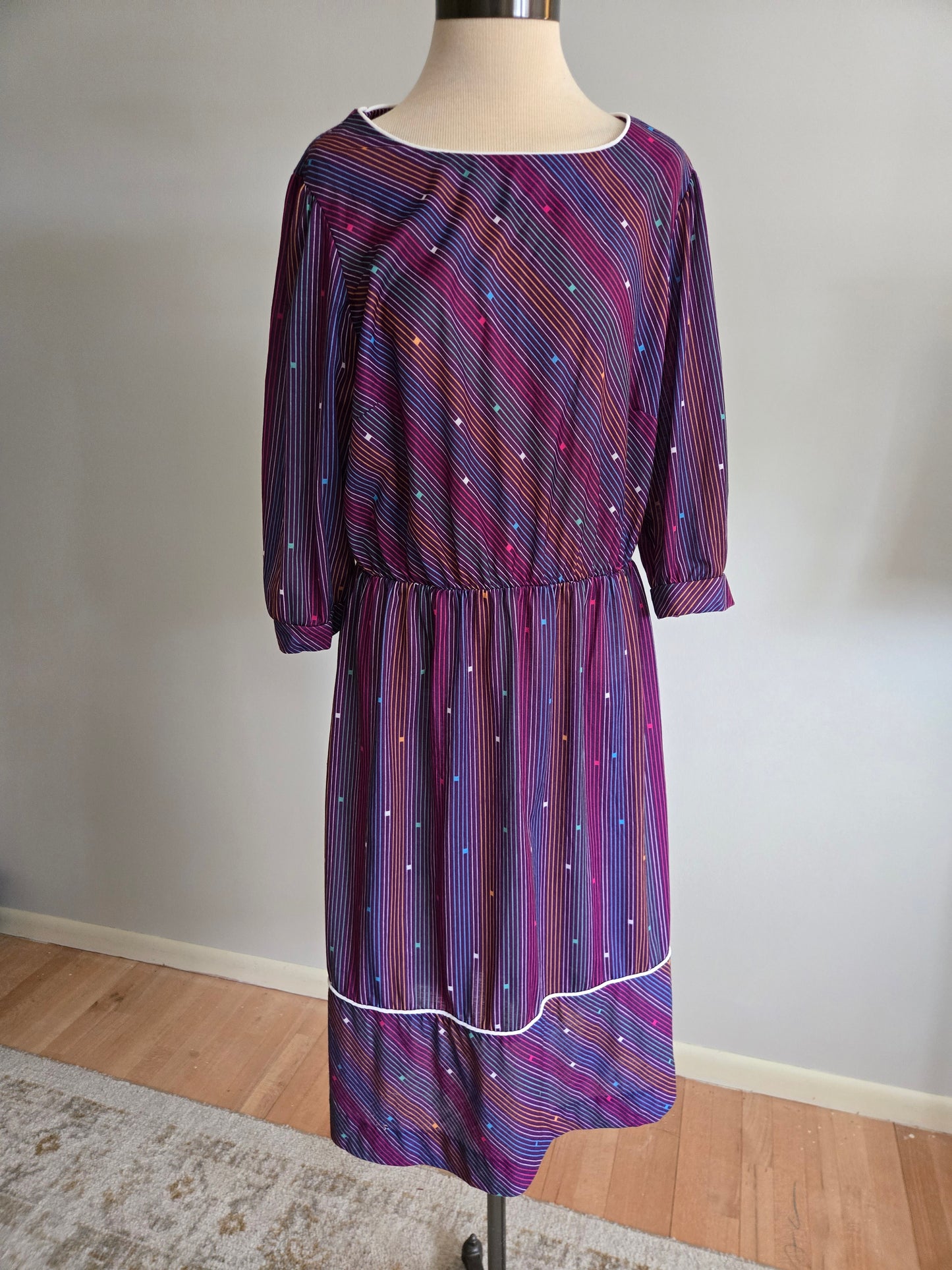 Vintage Short Sleeve Purple Striped Dress