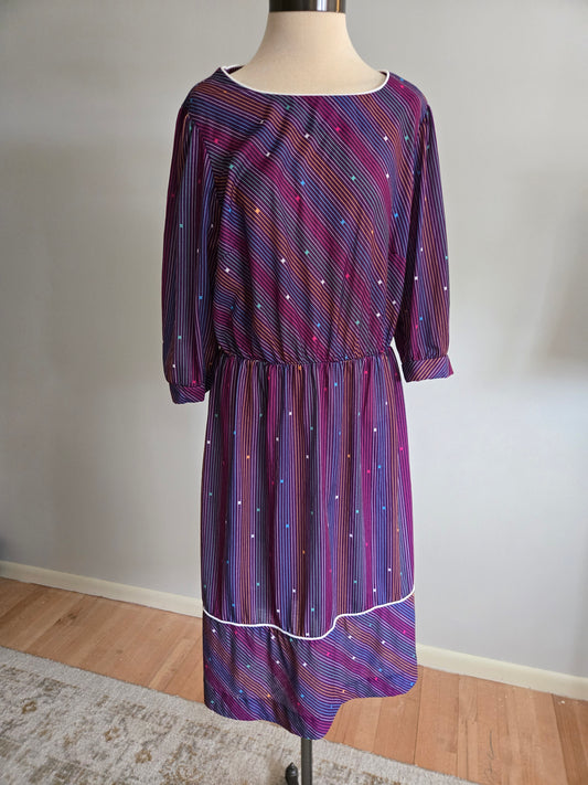 Vintage Short Sleeve Purple Striped Dress