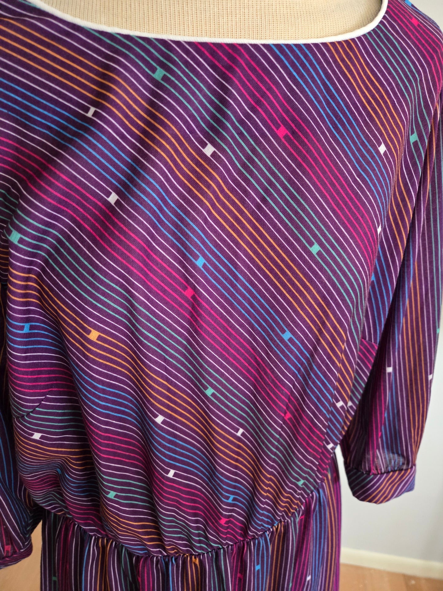 Vintage Short Sleeve Purple Striped Dress