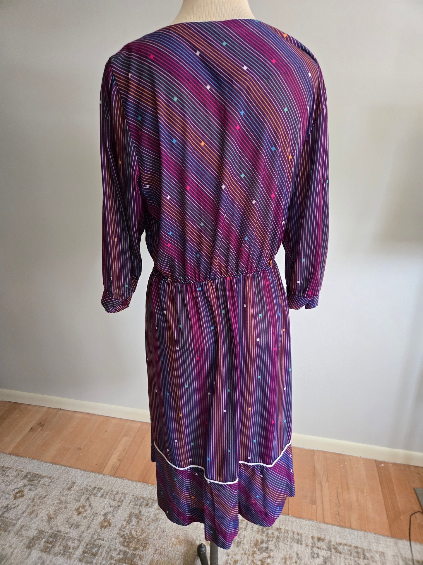 Vintage Short Sleeve Purple Striped Dress