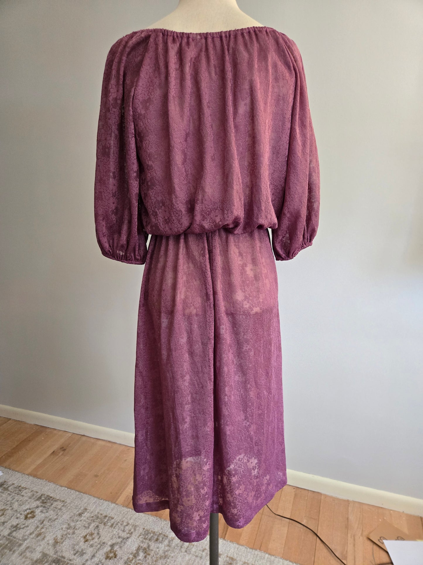 Vintage Short Sleeve Purple Floral Dress