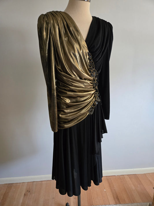 Vintage Long Sleeve Gold and Black Dress by Filigree