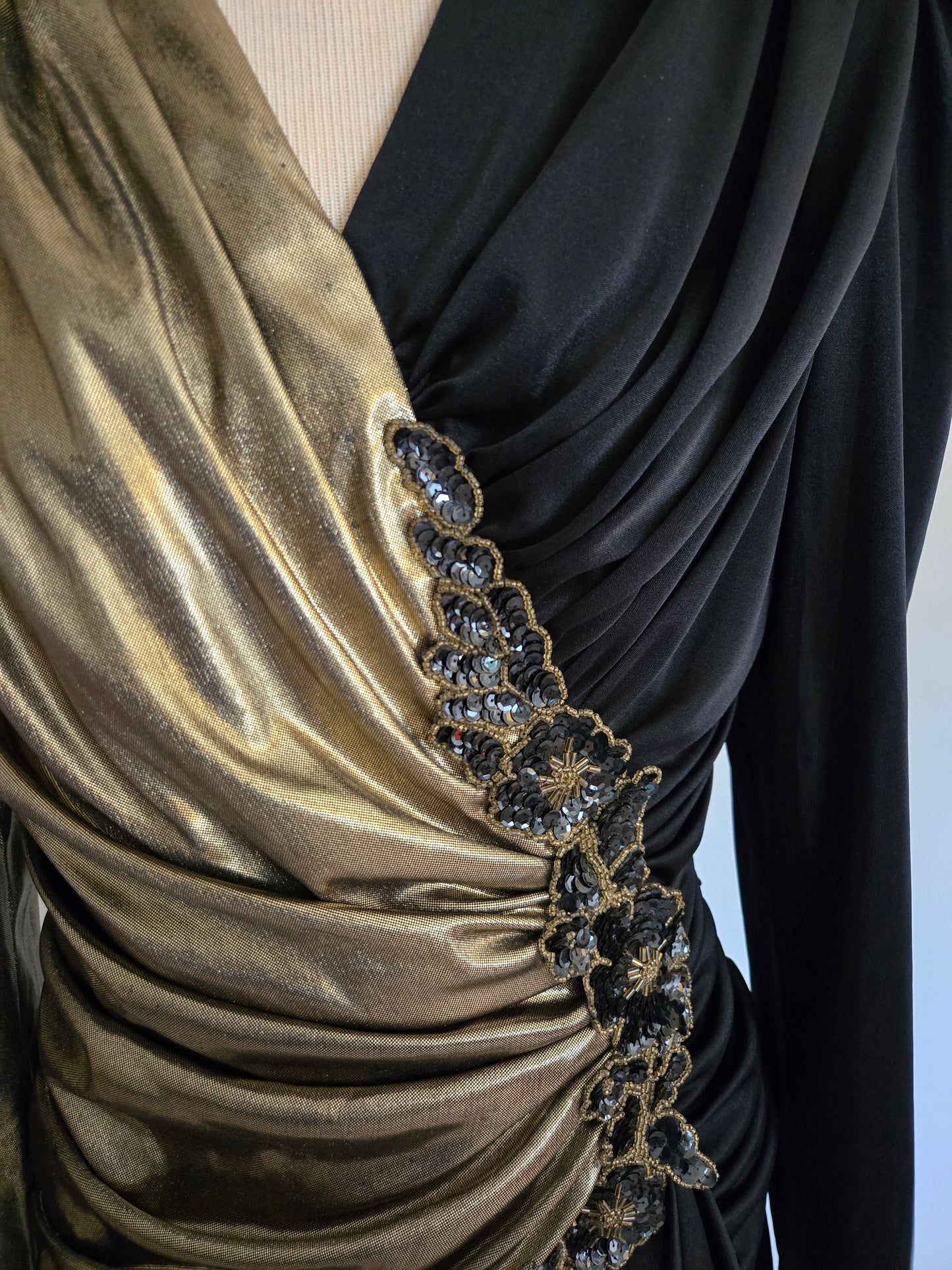 Vintage Long Sleeve Gold and Black Dress by Filigree