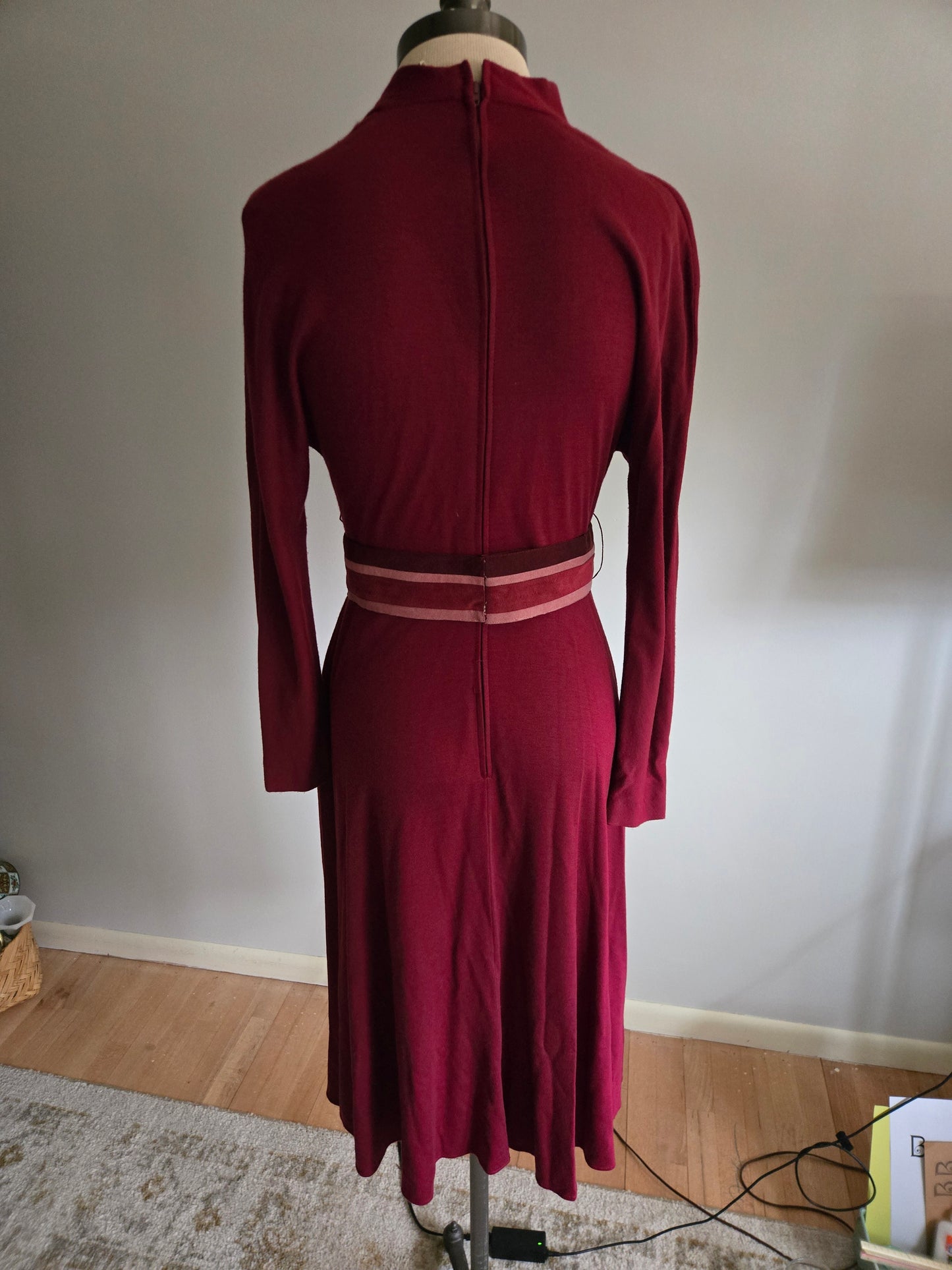 Vintage Long Sleeve Maroon Dress by Samuel Spigel