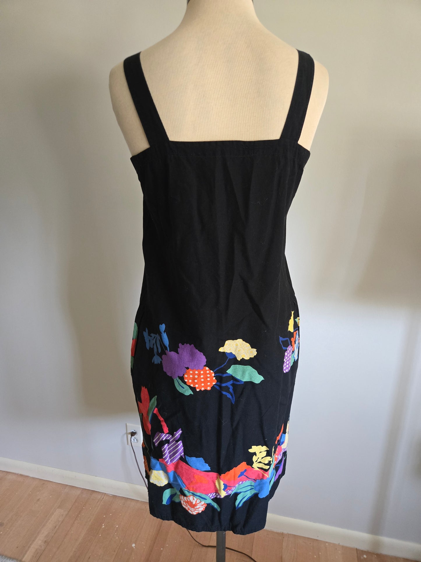 Vintage Sleeveless Black Floral Print Dress