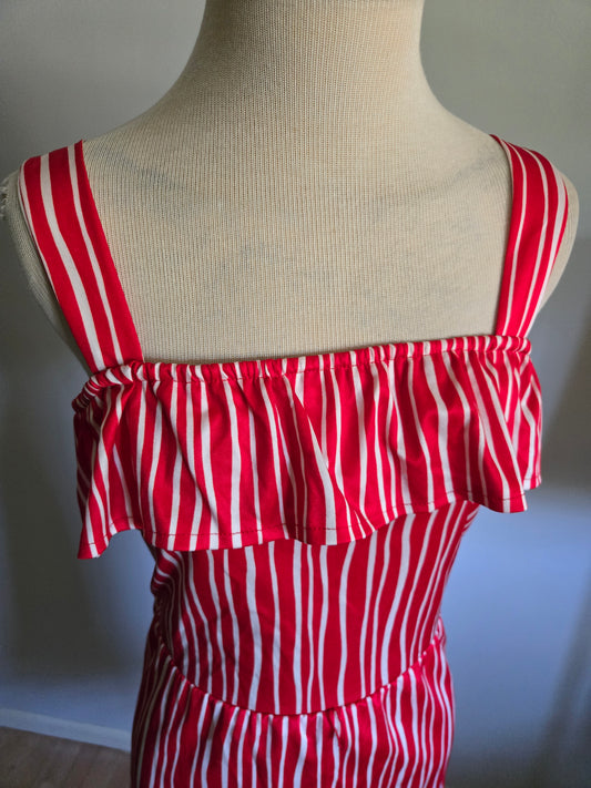 Vintage Sleeveless Red and White Print Dress by Tabby of California