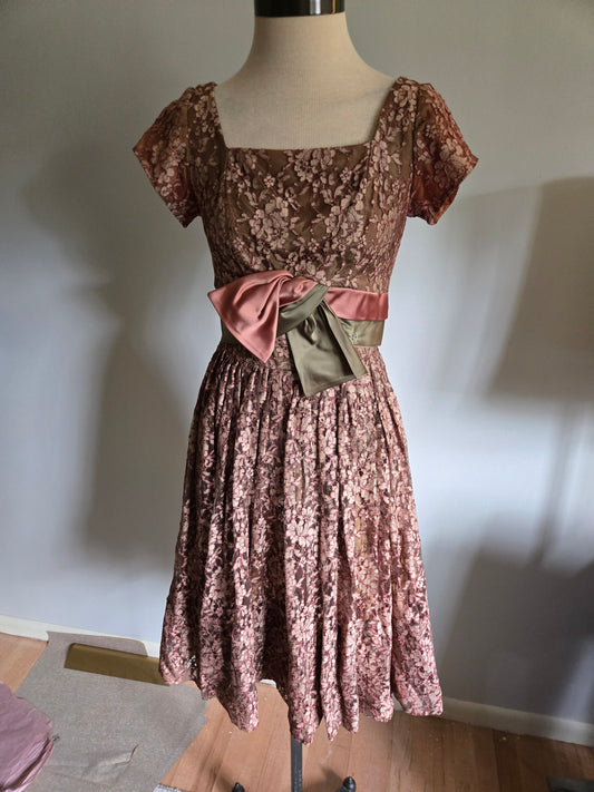 Vintage Short Sleeve Lacy Floral Dress by Claudia Young