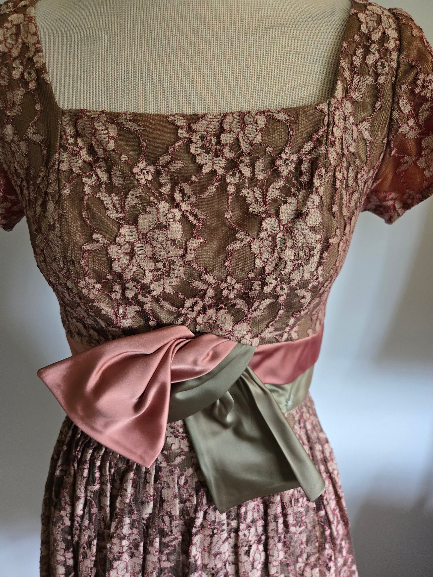 Vintage Short Sleeve Lacy Floral Dress by Claudia Young