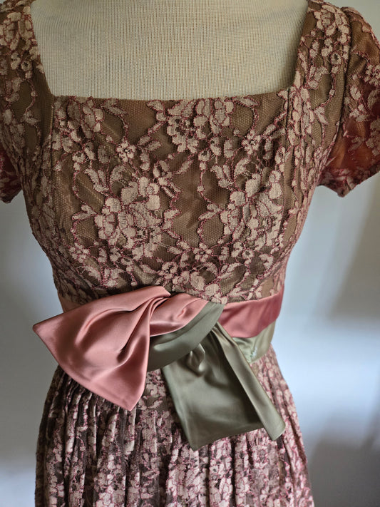 Vintage Short Sleeve Lacy Floral Dress by Claudia Young