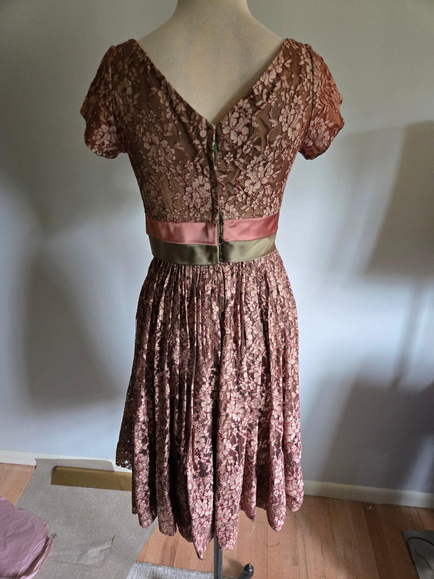 Vintage Short Sleeve Lacy Floral Dress by Claudia Young