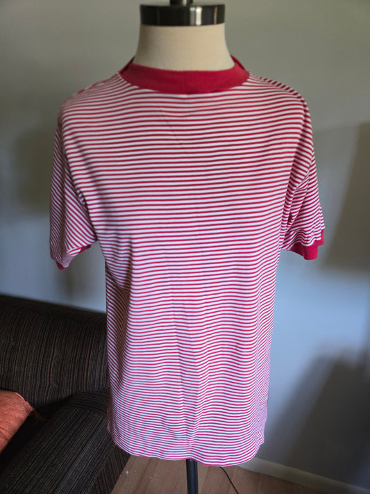 Vintage Red and White Striped Ringer T Shirt