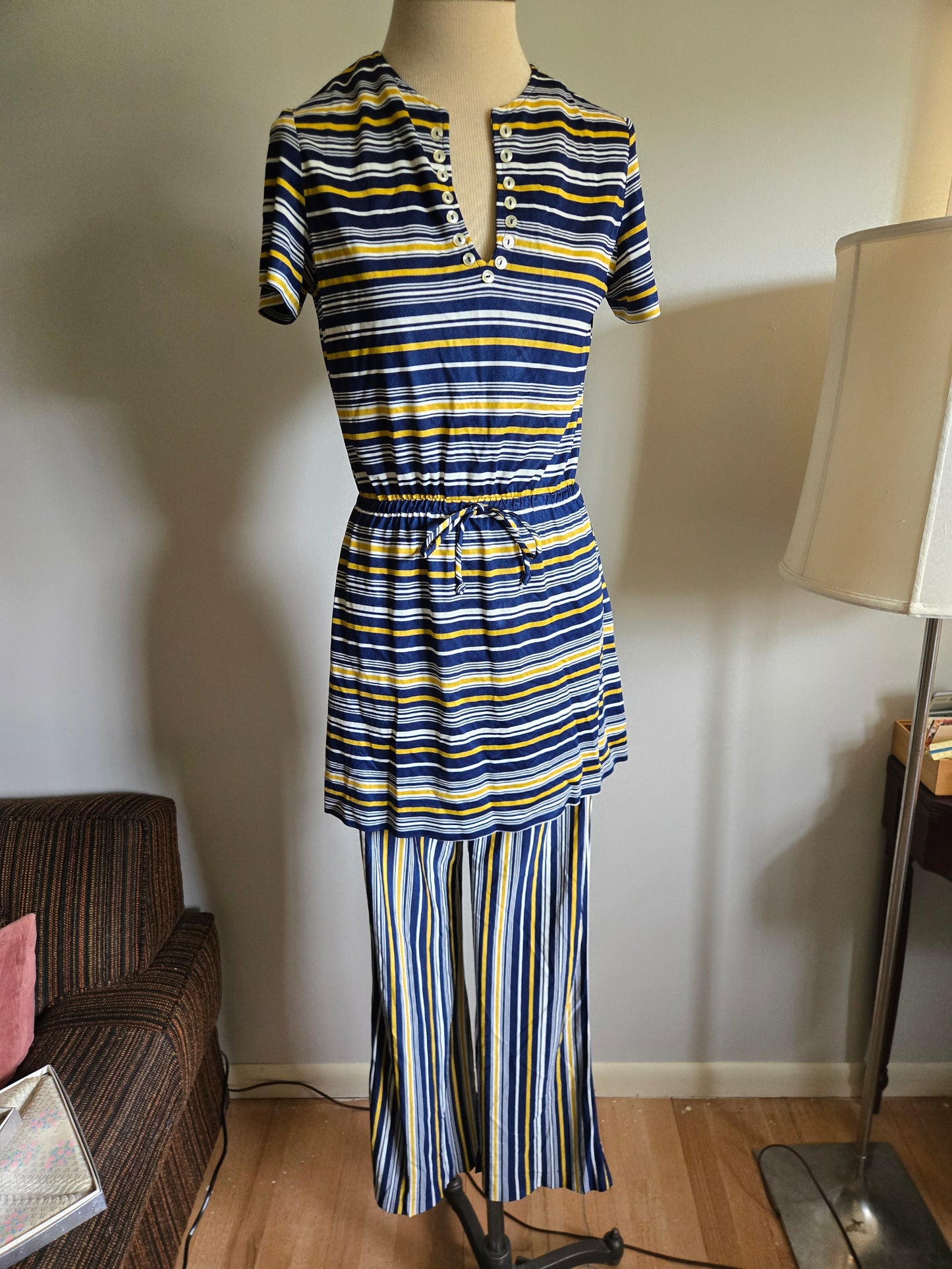 Vintage Two Piece Striped Pant Set from the 1970s