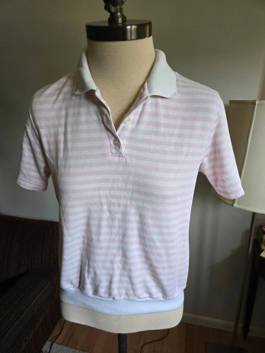 Vintage Short Sleeve Striped Polo Blouse by Classic Elements Petite