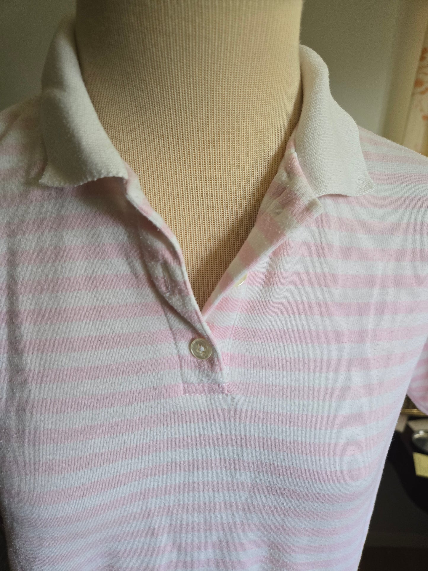 Vintage Short Sleeve Striped Polo Blouse by Classic Elements Petite