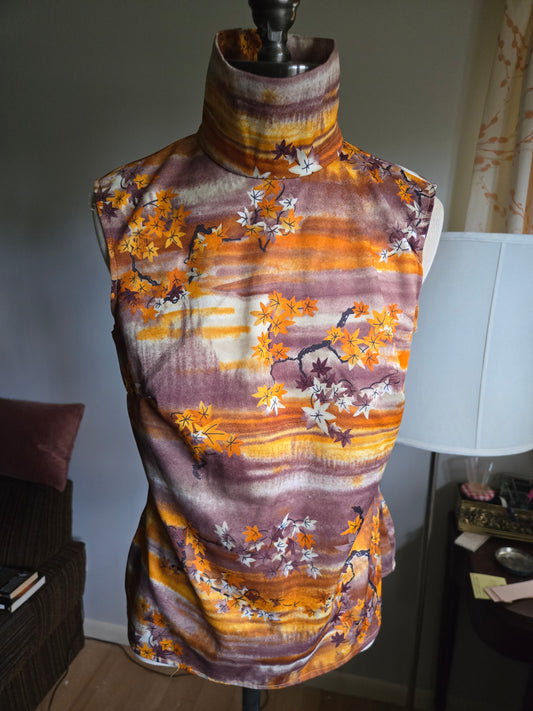 Vintage Sleeveless Fall Foliage Blouse