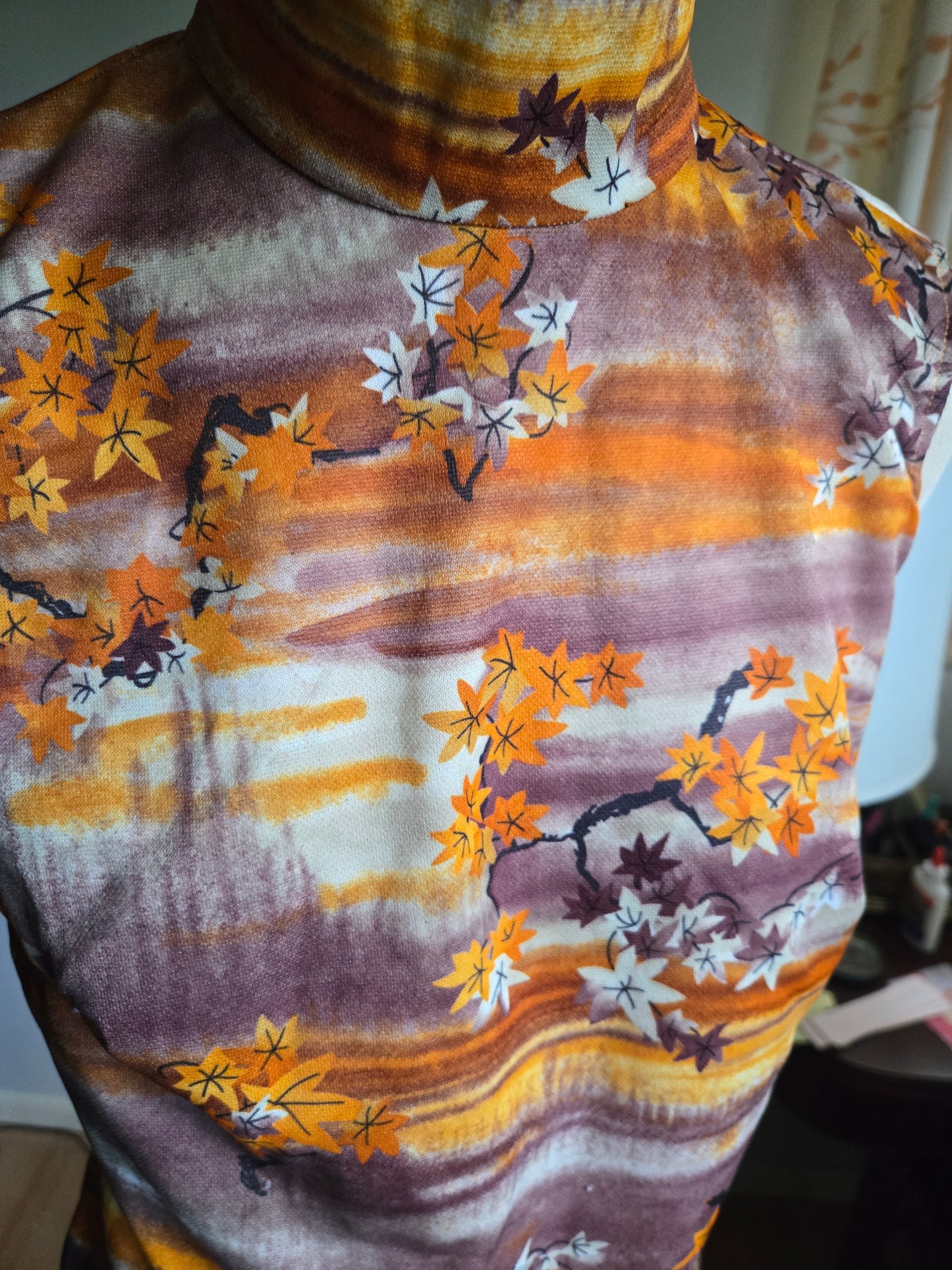 Vintage Sleeveless Fall Foliage Blouse