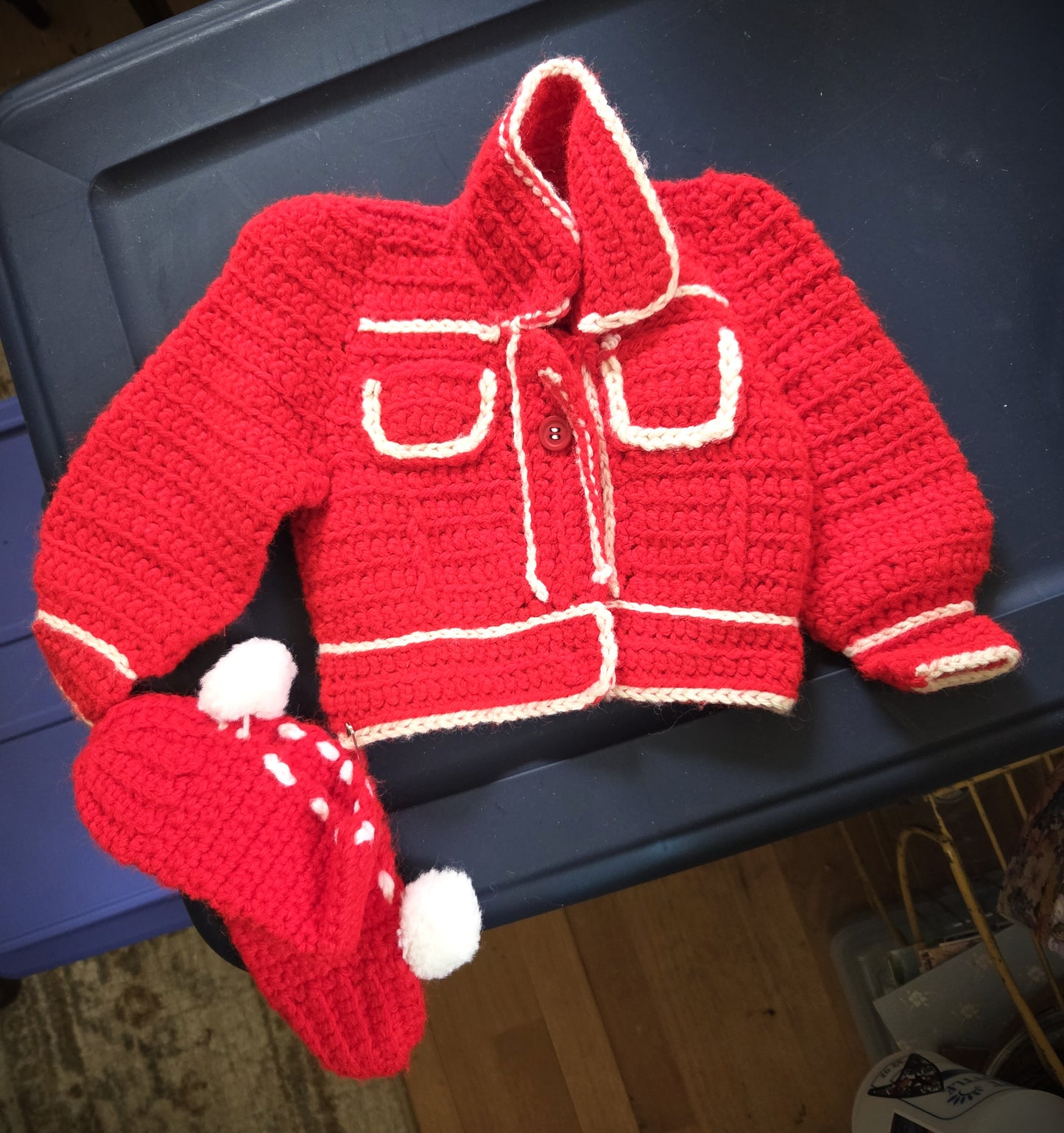 Vintage Long Sleeve Hand Made Baby Sweater and Booties