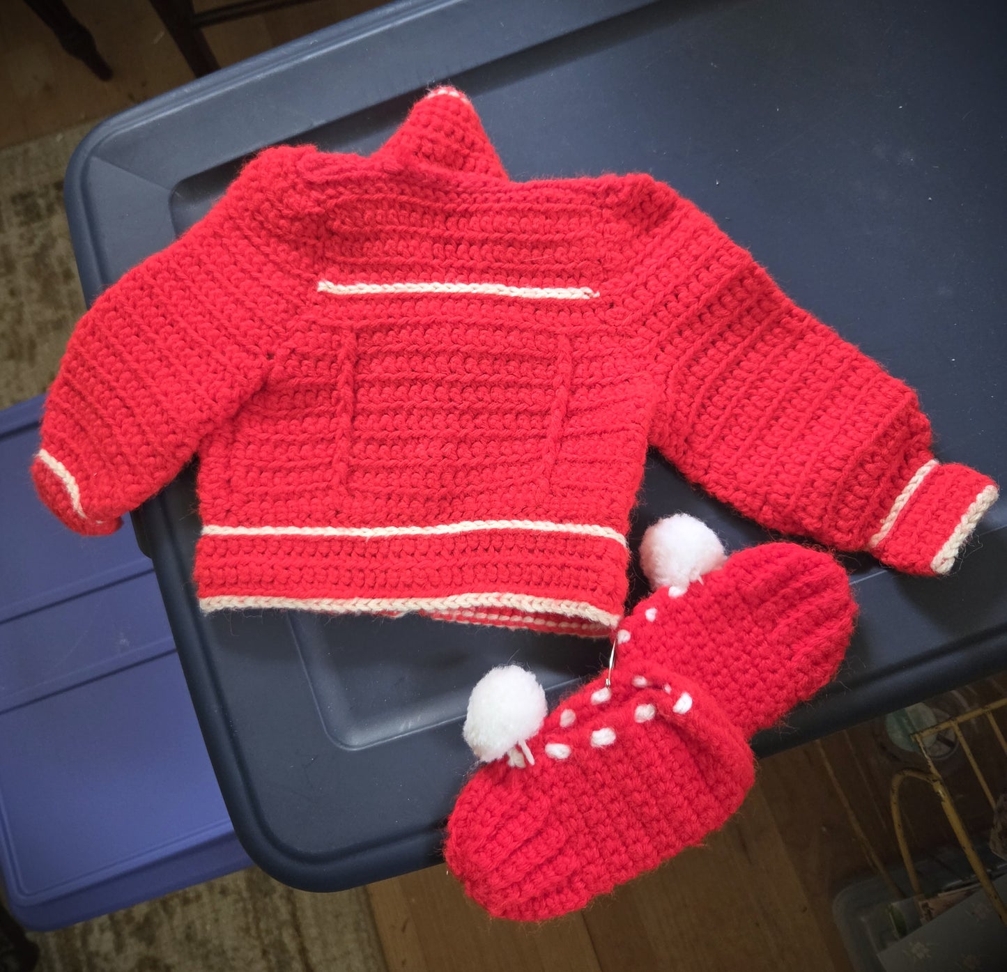Vintage Long Sleeve Hand Made Baby Sweater and Booties