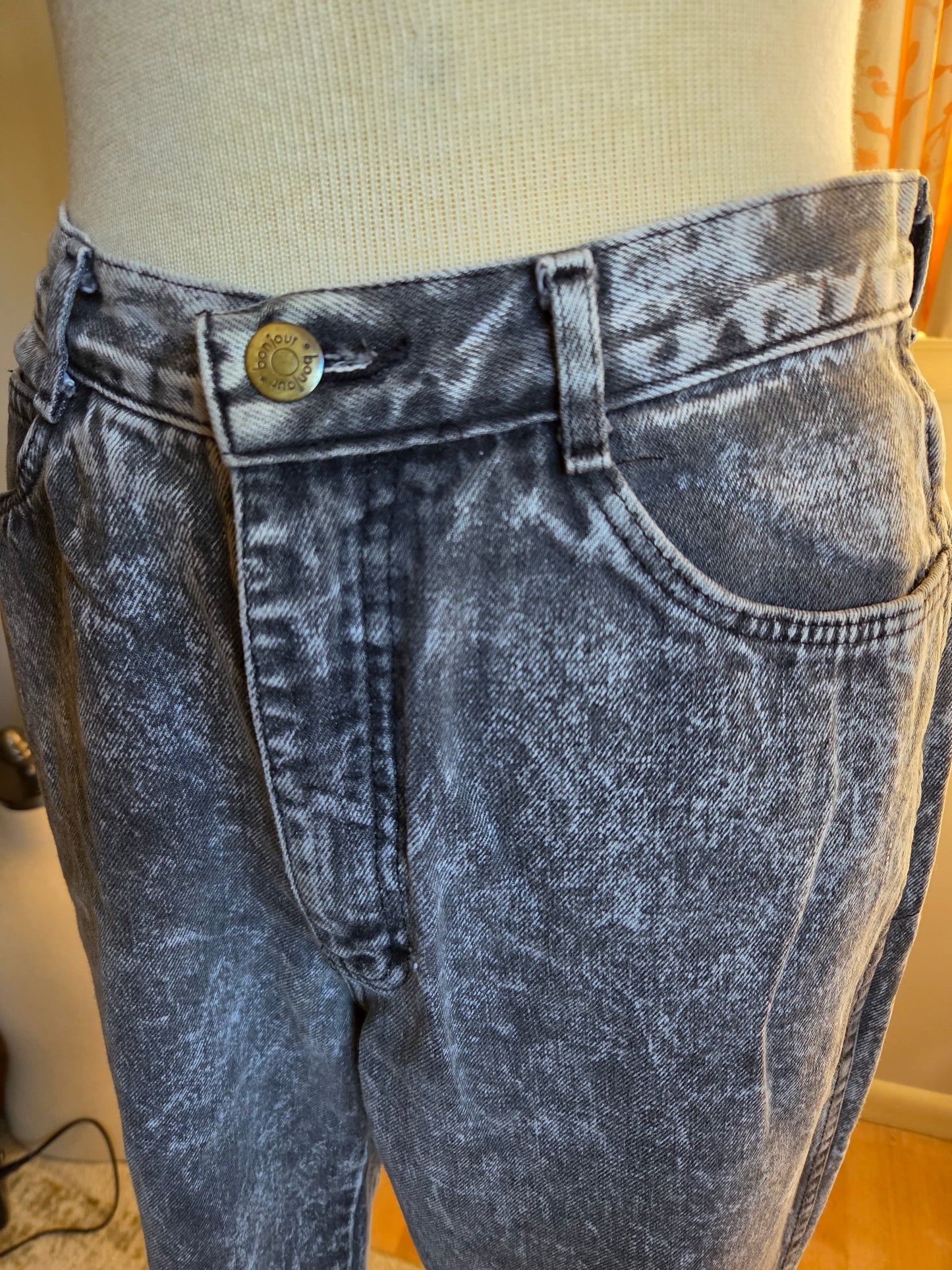 Vintage Black Acid Wash Denim Jeans by Bonjour