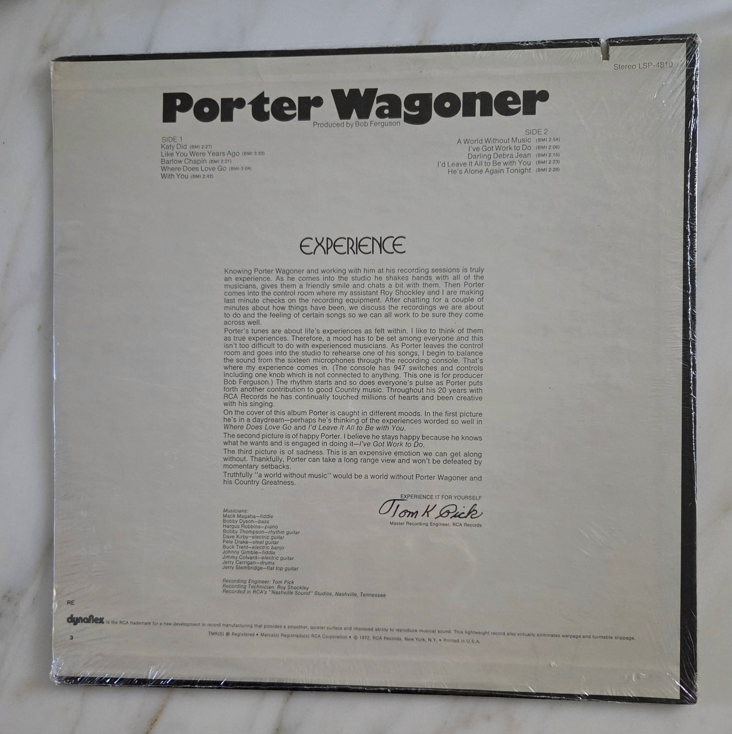 Porter Wagoner "Experience" Vinyl Record UNOPENED!