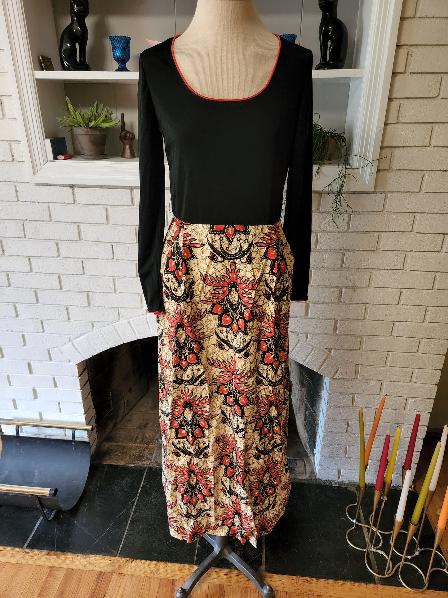 Vintage Long Sleeve Floral and Black Dress by Rona