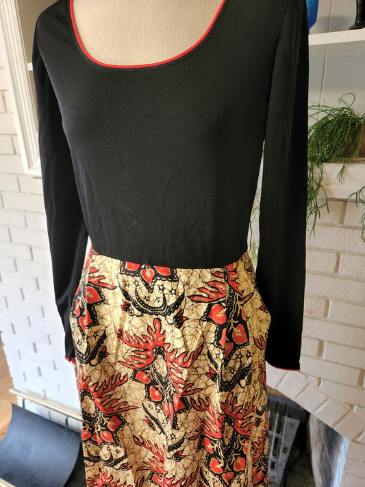 Vintage Long Sleeve Floral and Black Dress by Rona