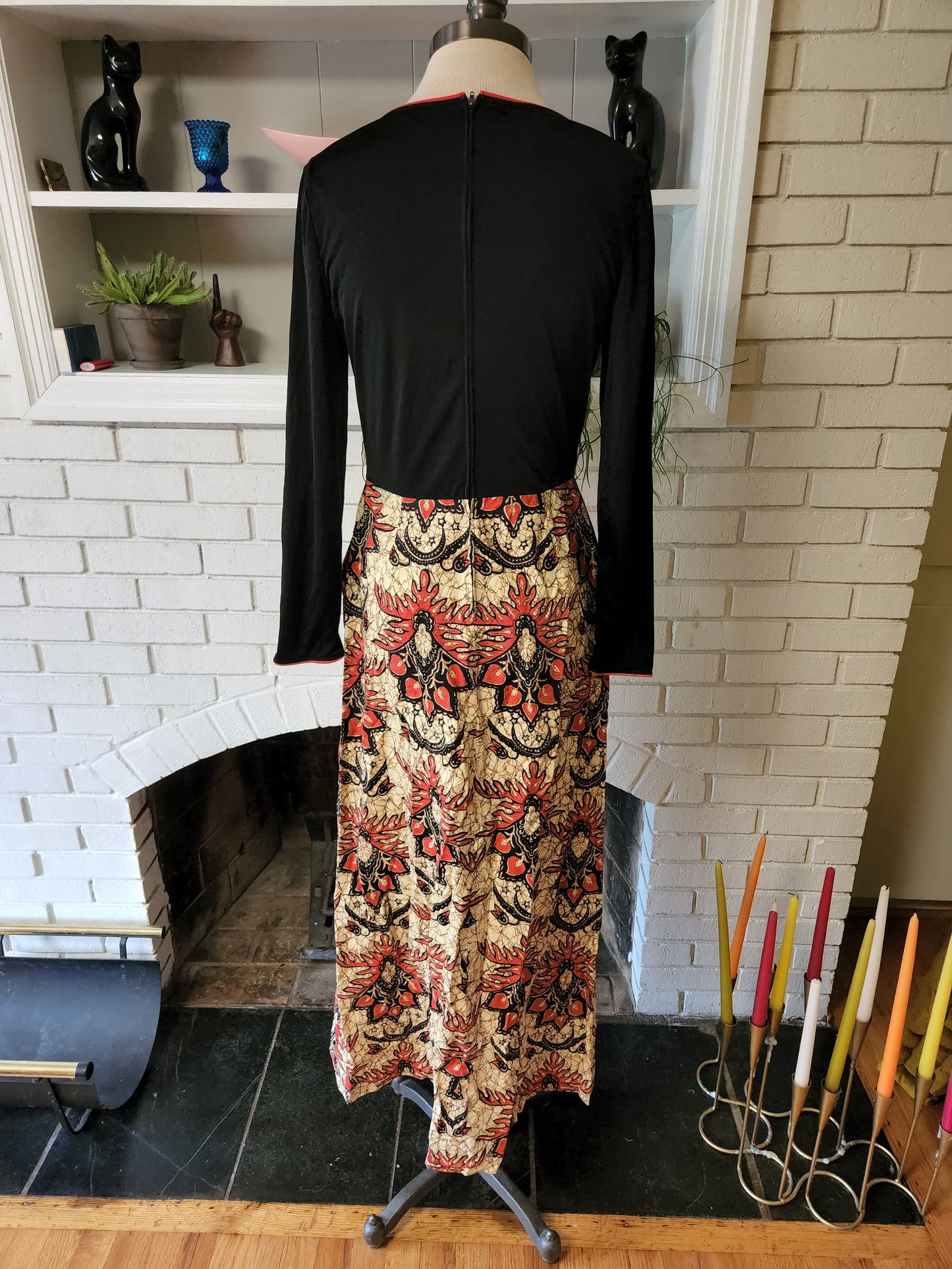 Vintage Long Sleeve Floral and Black Dress by Rona