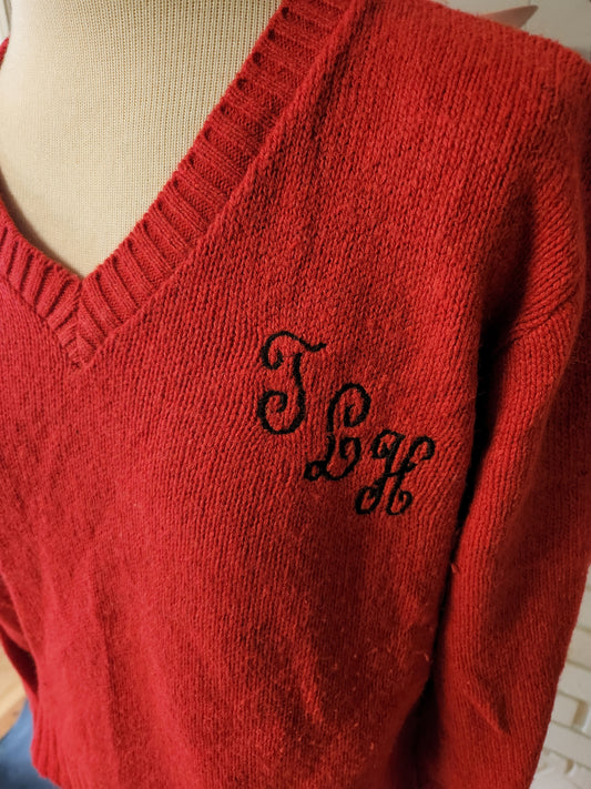 Vintage Monogrammed Red Sweater by Jantzen