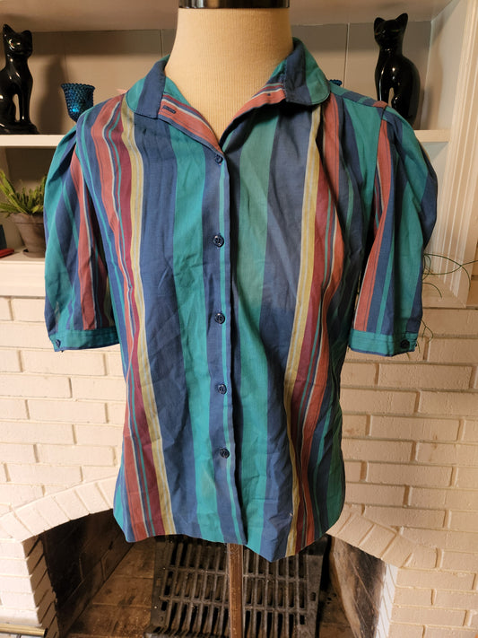 Vintage Short Sleeve Button Down Blouse by College Town