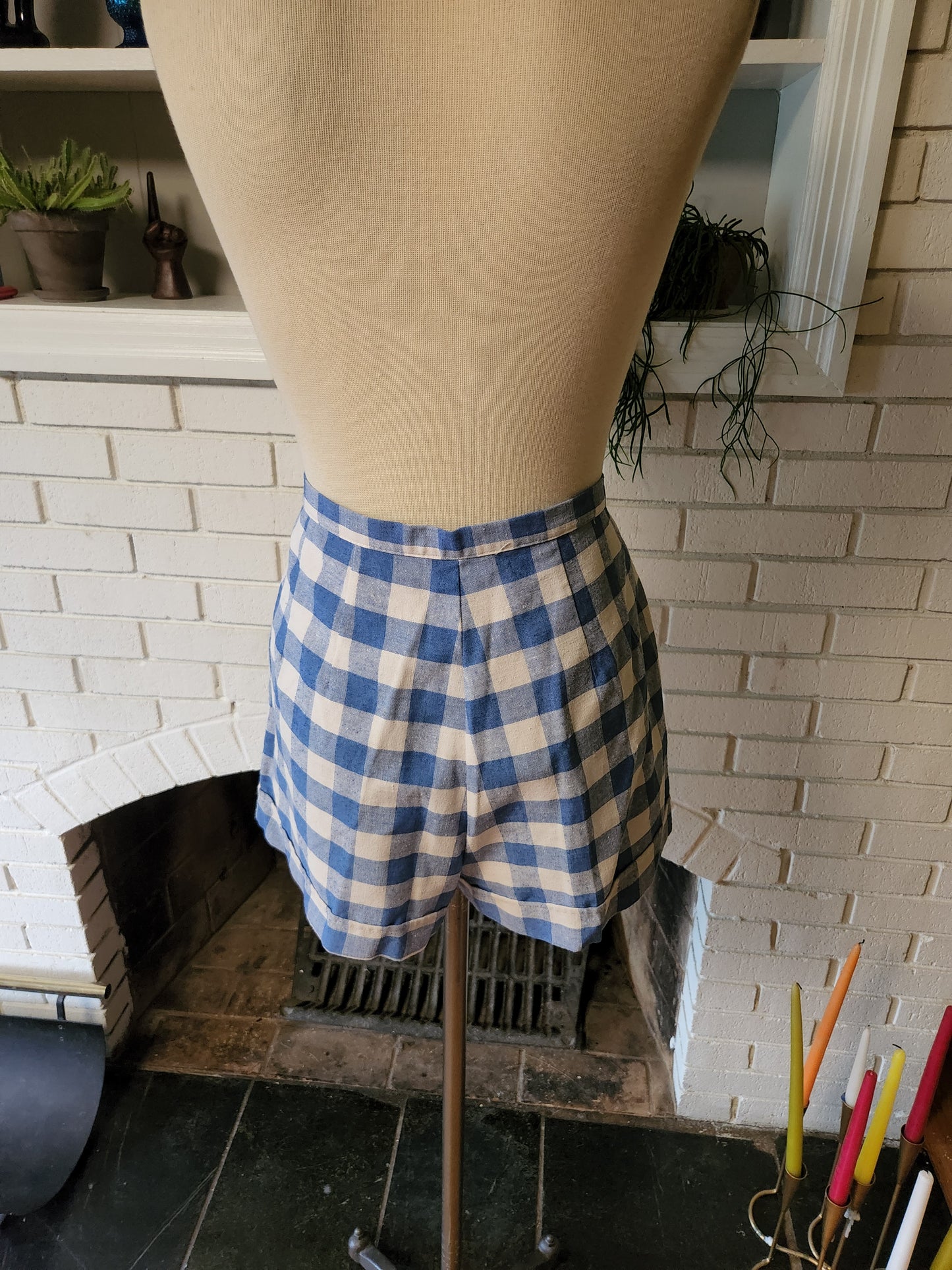 Vintage Blue and White Checkered Shorts