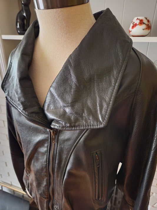 Vintage Black Leather Coat by Steer Brand