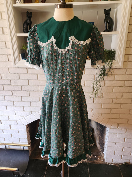 Vintage Short Sleeve Floral Square Dance Dress by Kate Schorer Originals