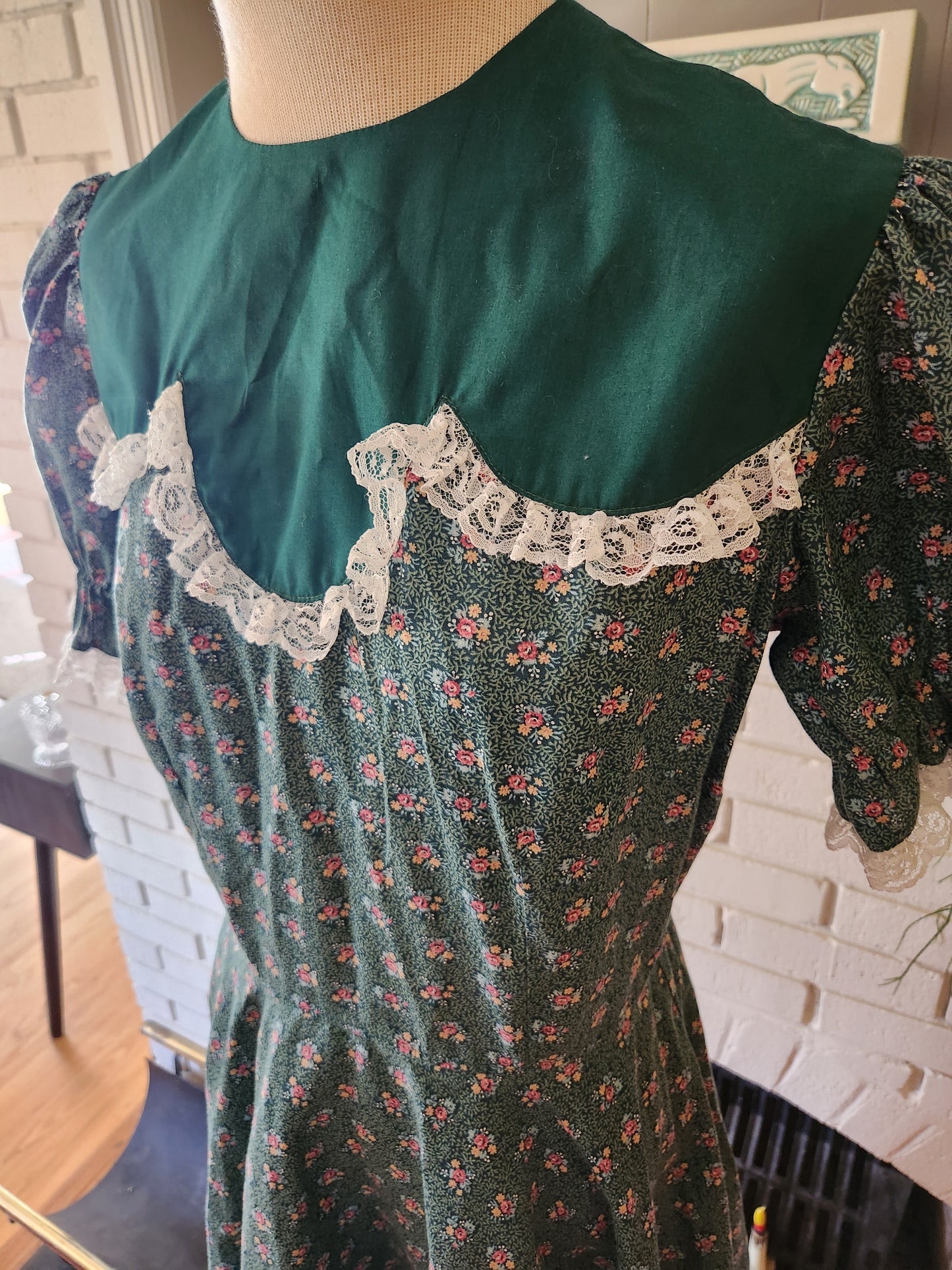 Vintage Short Sleeve Floral Square Dance Dress by Kate Schorer Originals