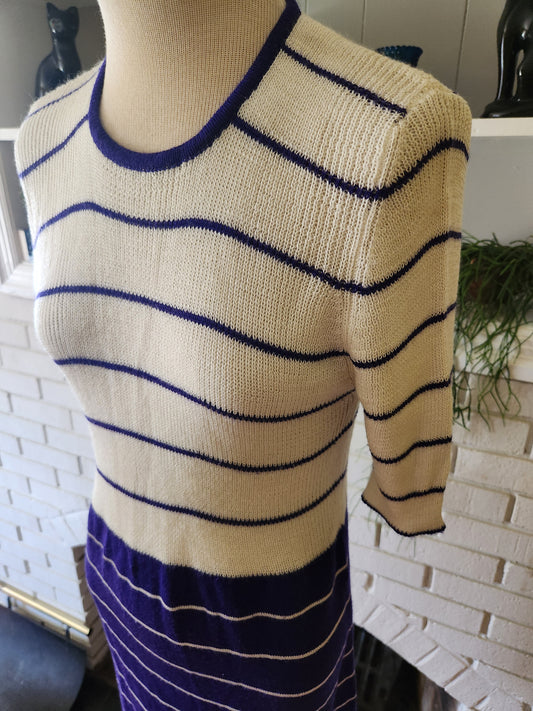 Vintage Short Sleeve Purple and White Sweater Dress