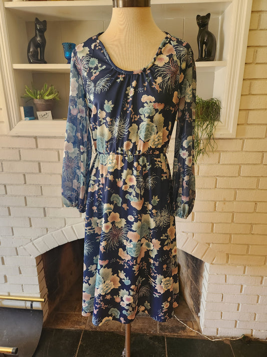 Vintage Long Sleeve Floral Print Dress