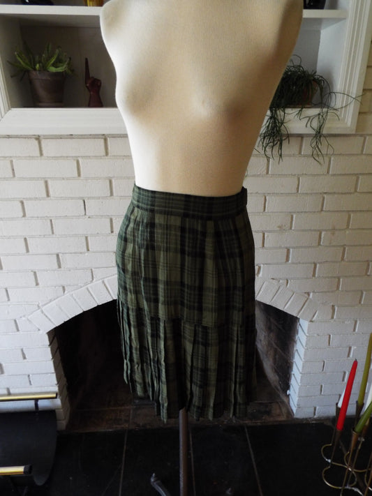 Vintage Green and Black Plaid Skirt