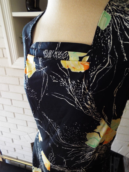 Vintage Sleeveless Black Floral Dress