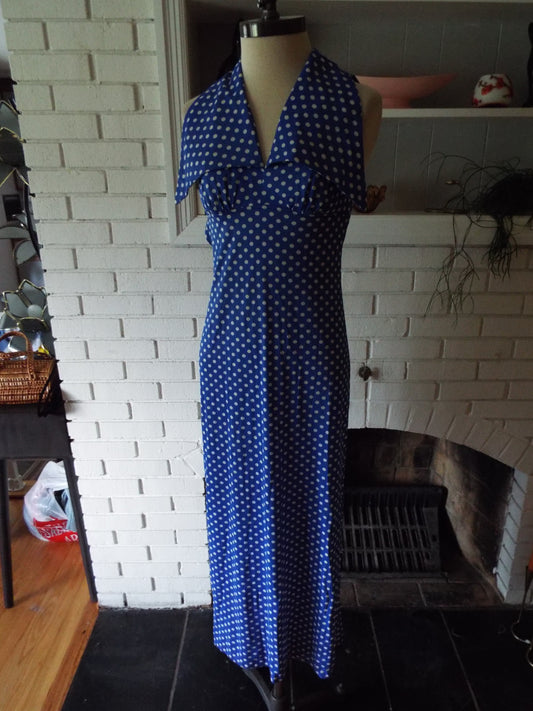 Vintage Sleeveless Blue and White Polka Dot Dress by Jack Hartley