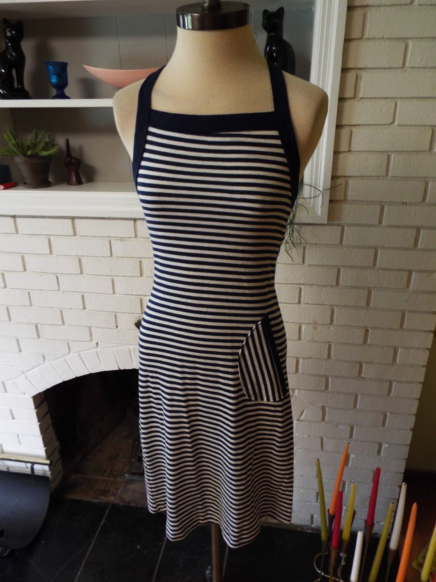 Vintage Sleeveless Blue and White Striped Dress by Wrangler