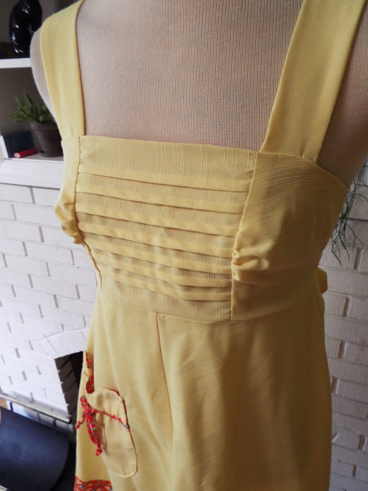 Vintage Sleeveless Yellow and Floral Dress