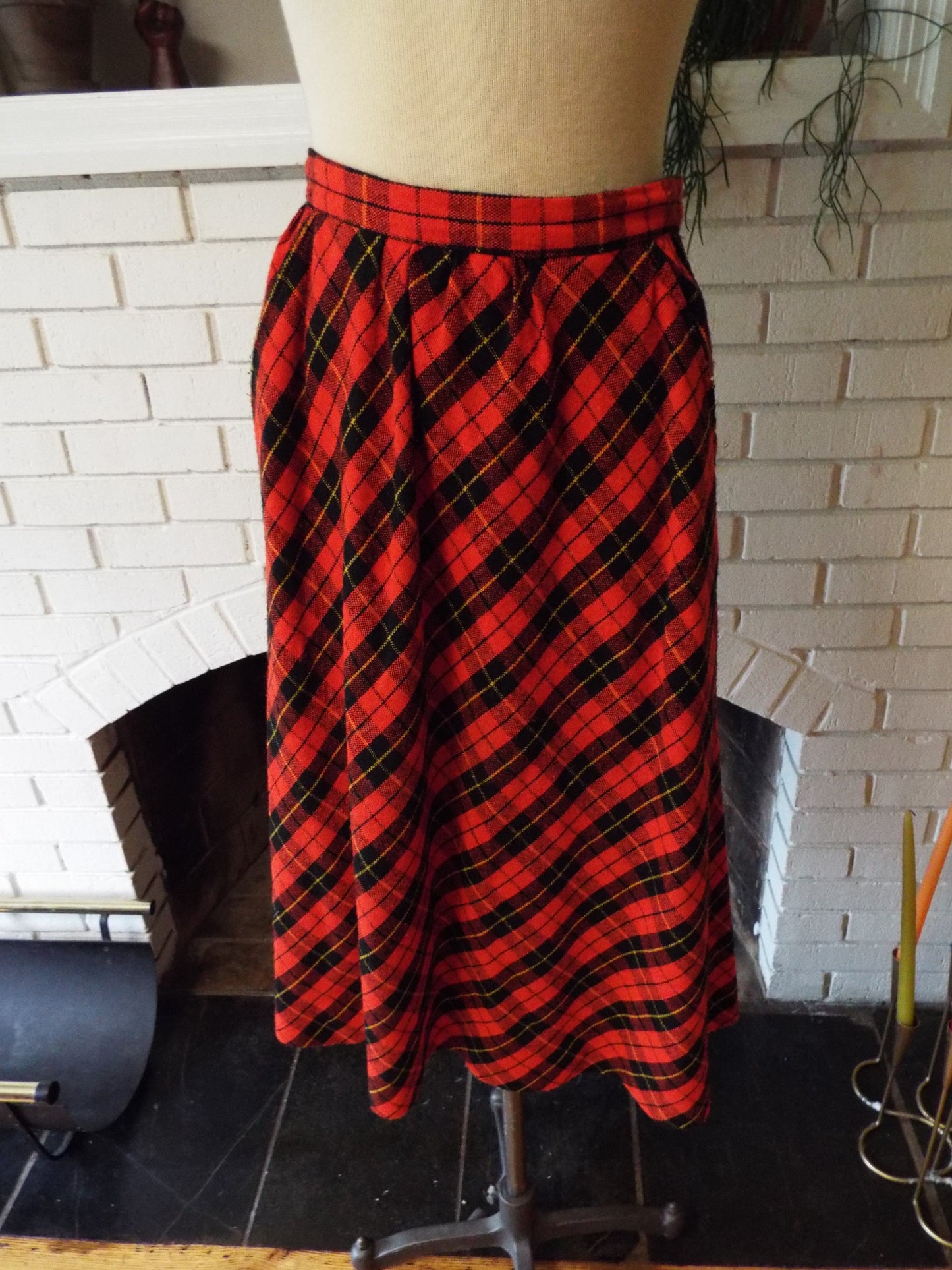 Vintage Red and Black Plaid Skirt