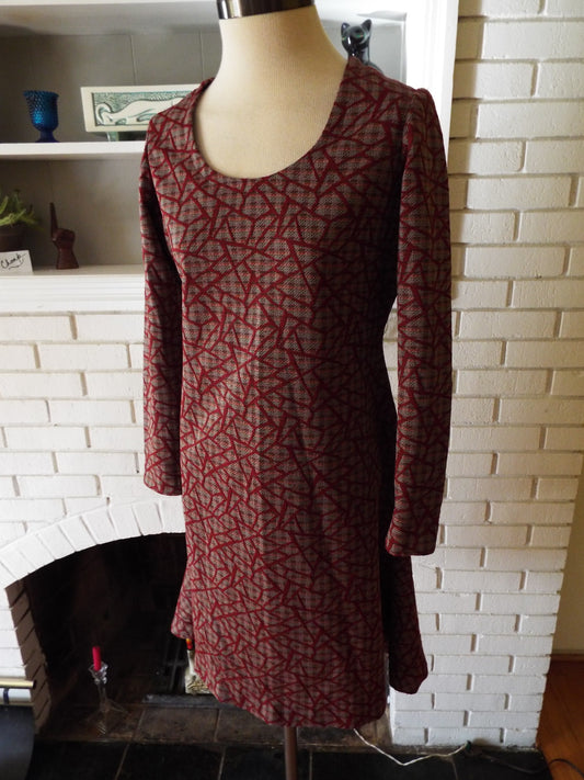 Vintage Long Sleeve Geometric Print Dress