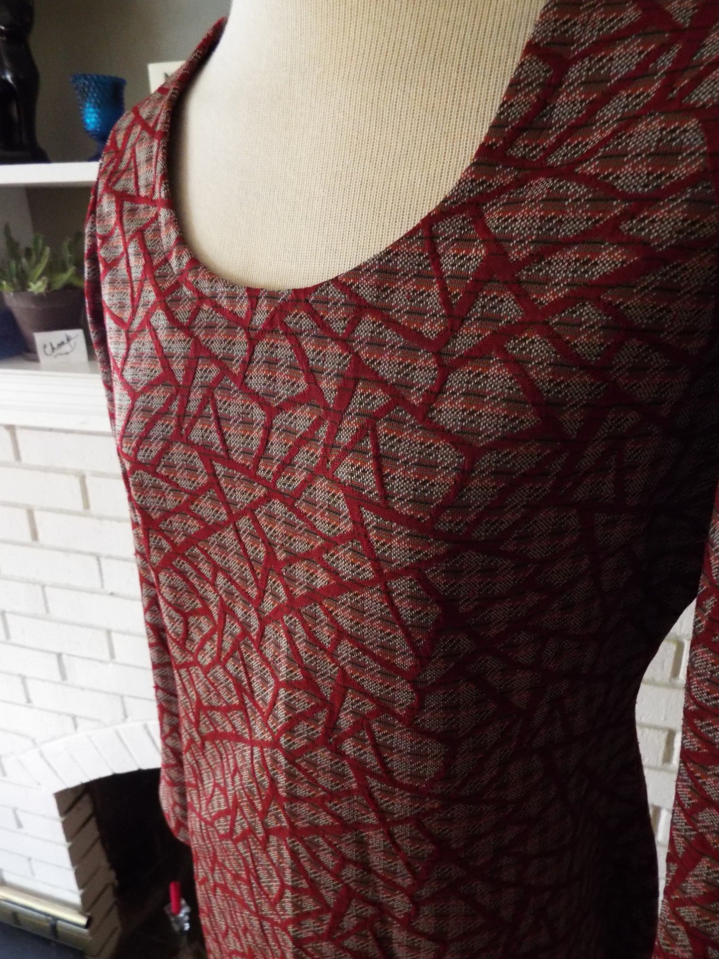 Vintage Long Sleeve Geometric Print Dress