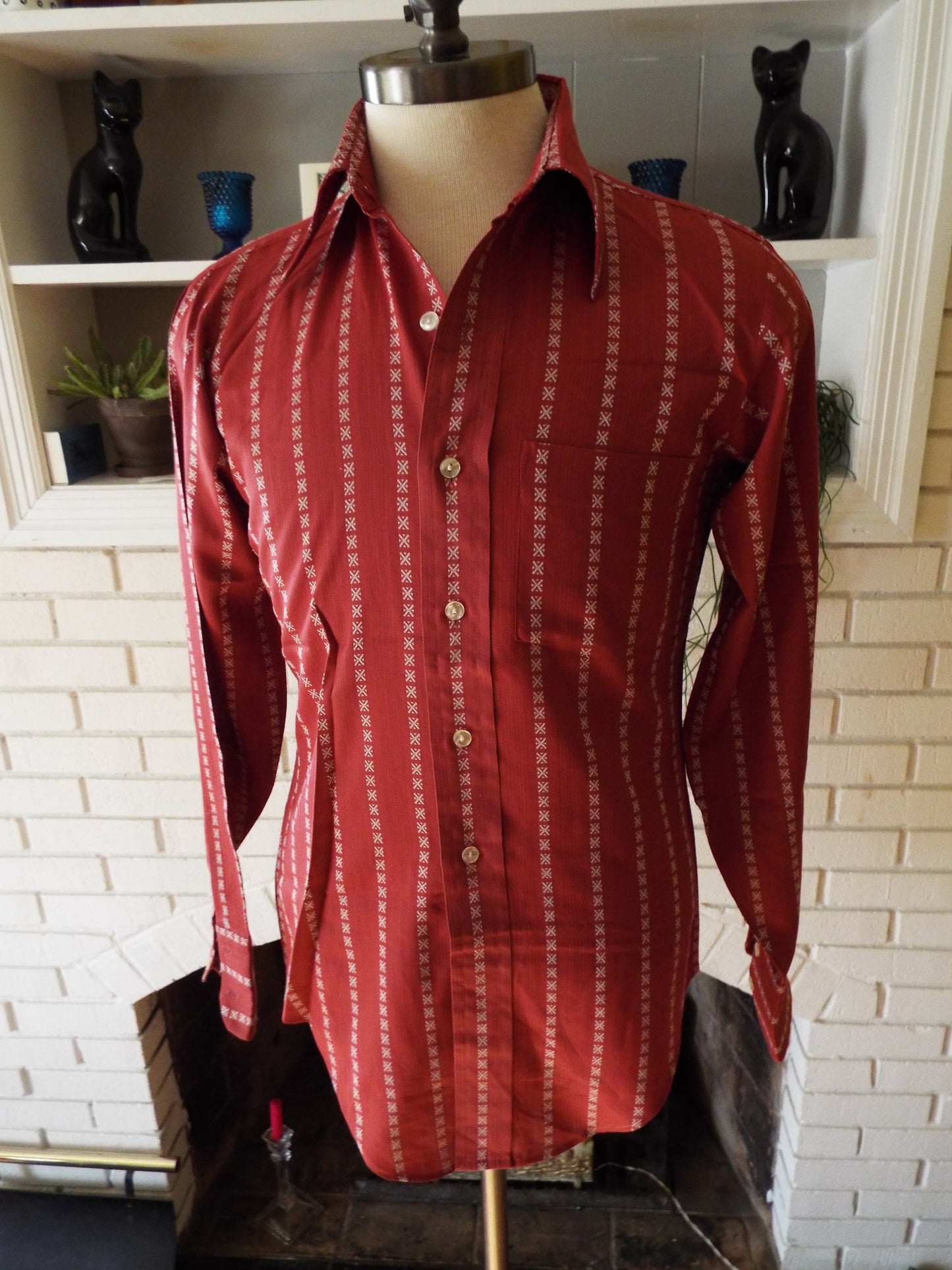 Vintage Long Sleeve Maroon Striped Dress Shirt by Arrow Kent. NEVER WORN!